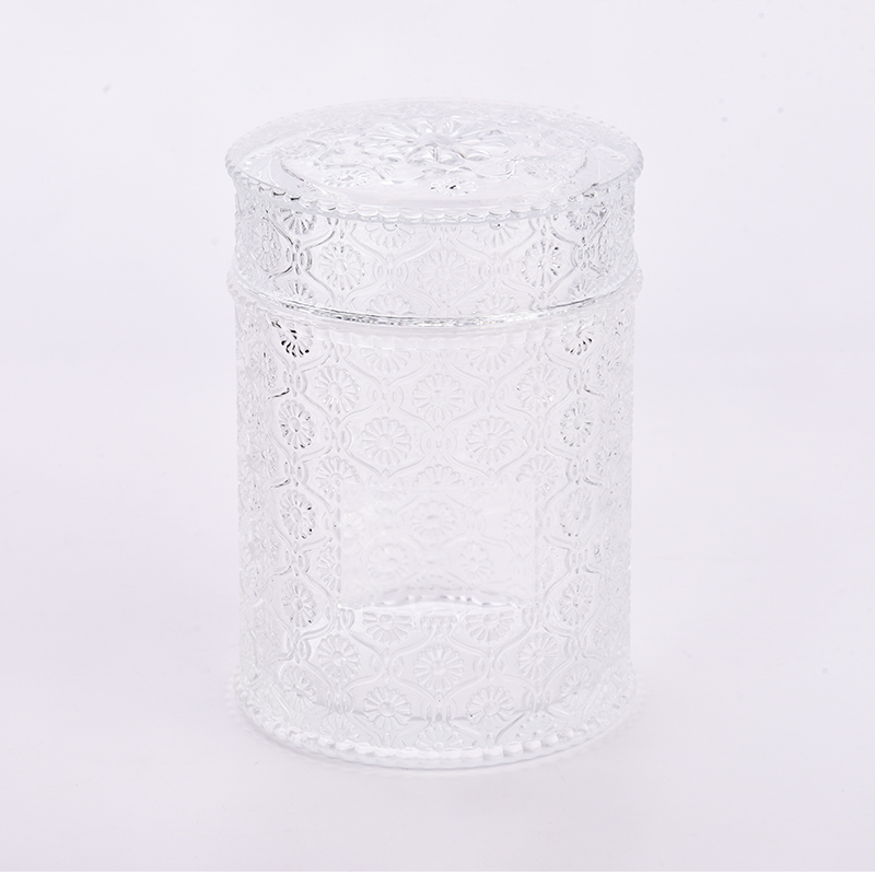 Engros 741ml stearinlyskrukke i glass med lokk blomstermønster lysbeholder