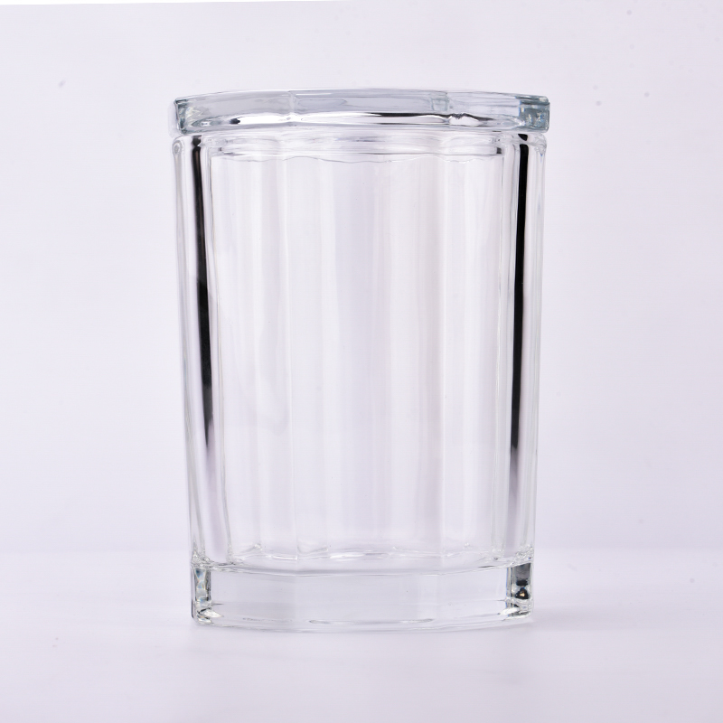 Pot de bougie en verre transparent octogonal de grande capacité de 1096 ml avec couvercle, vente en gros
