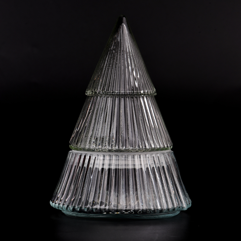 jarra de vela de vidro em formato de árvore de natal com tampa de vidro castiçal para férias