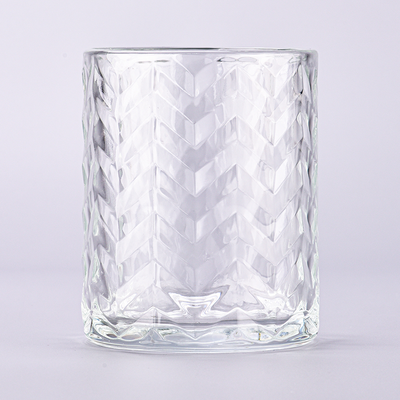 Luxury exquisite pattern glass candle holder for home decoration glass jar