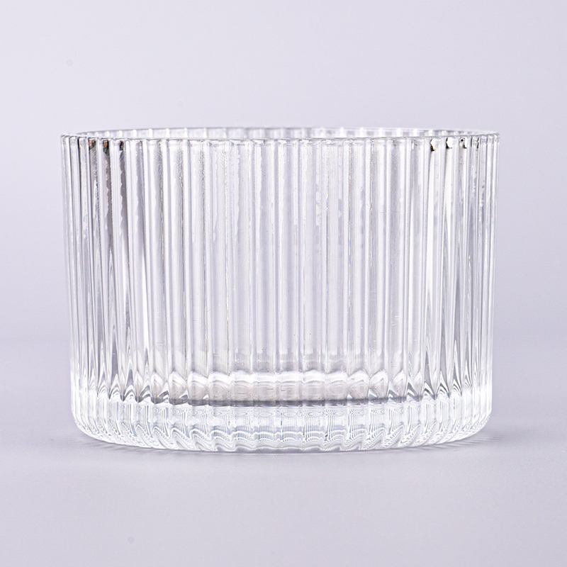 Suport de lumânare din sticlă cu dungi verticale en-gros pentru borcane de sticlă pentru decorarea casei