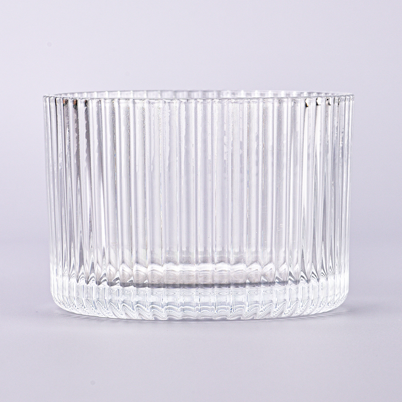 Wholesale vertical striped glass candle holder para sa mga garapon ng salamin sa dekorasyon sa bahay