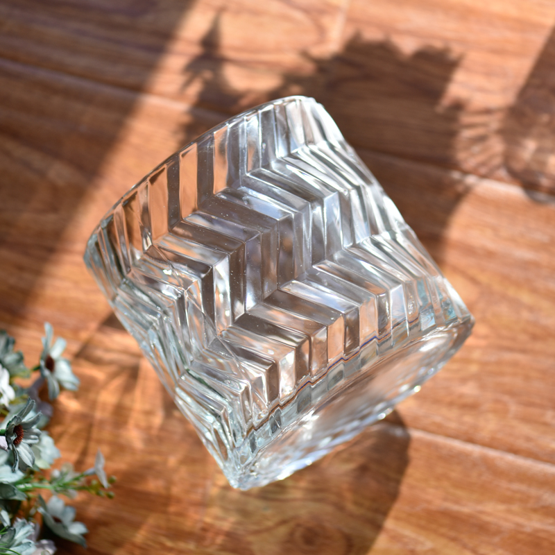 1907ml large capacity embossed transparent glass candle holder