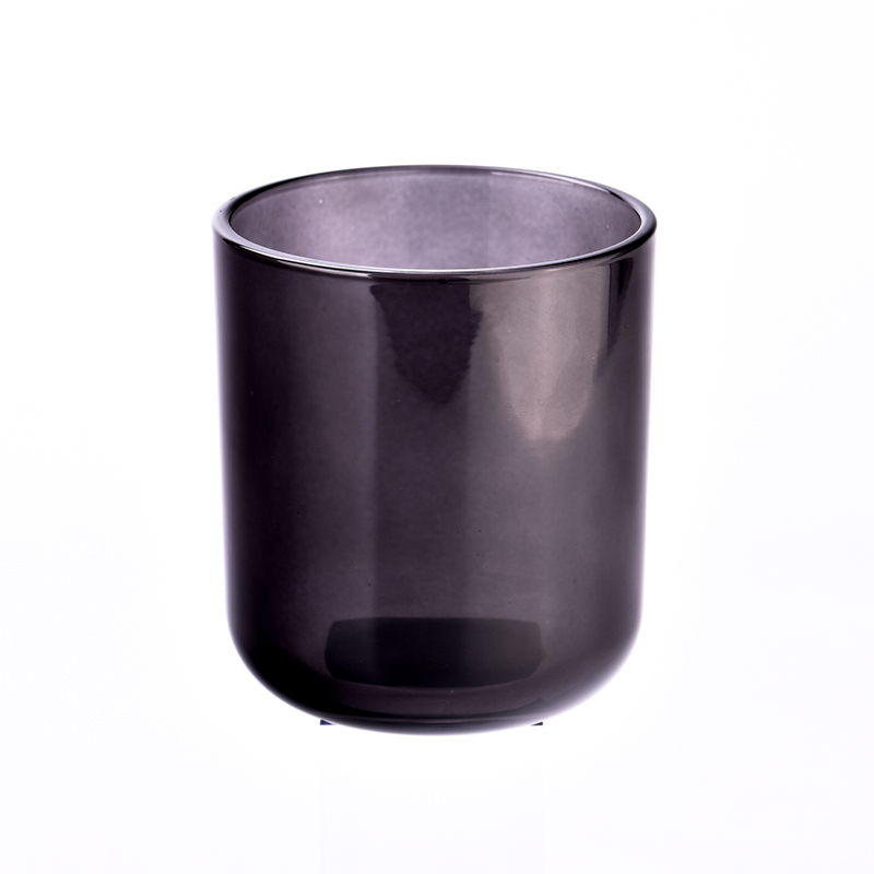 Pots de bougie en verre aura à fond rond de couleur grise de 8 oz
