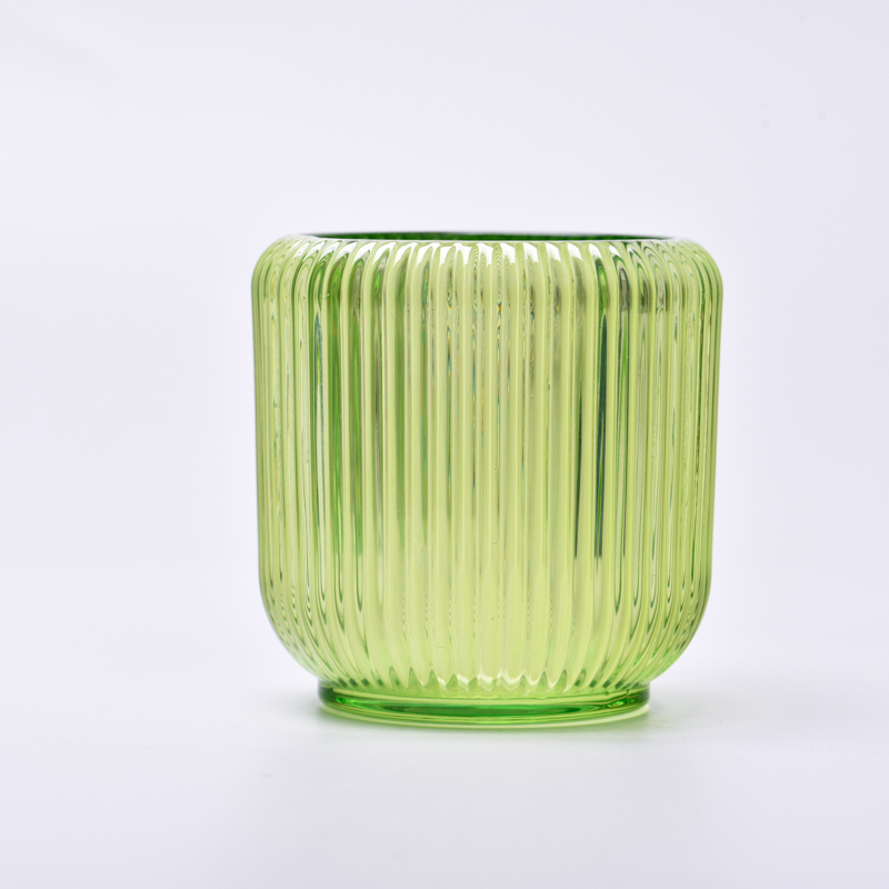 glossy green glass candle jar stripes 7oz vessel