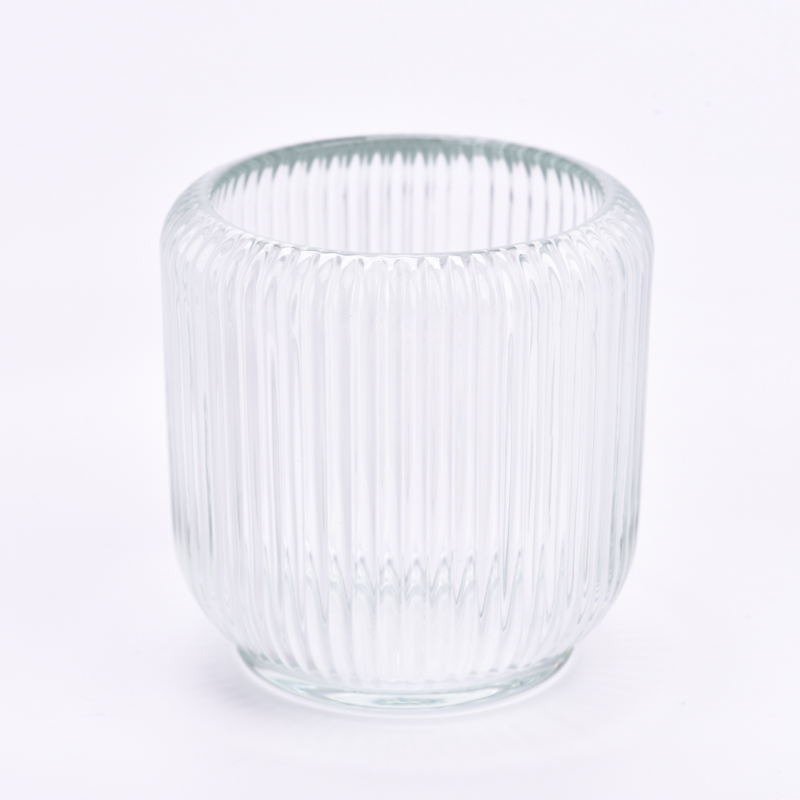 clear empty glass jar with stripes for candle making 7oz