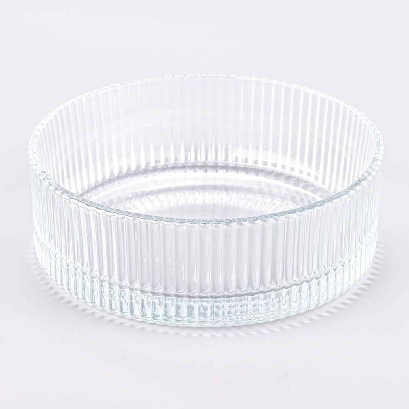 Bultuhang mainit na benta malaking kapasidad vertical stripe glass candle holder