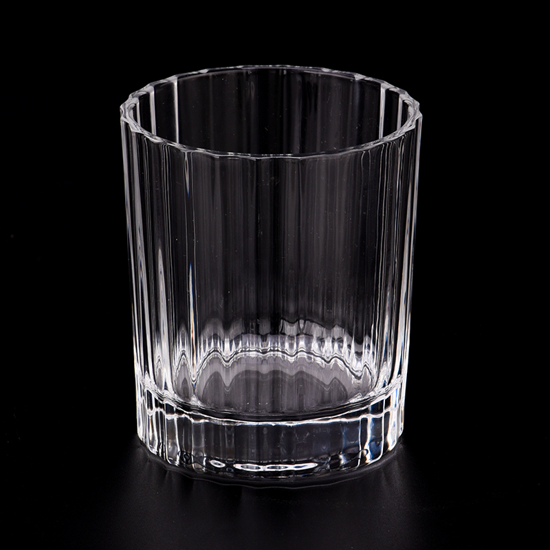 Luxury 8oz straight glass candle holder with vertical line for wholesale