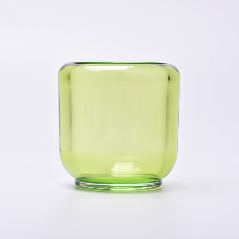 وعاء زجاجي فارغ أخضر حامل شموع على شكل دائري