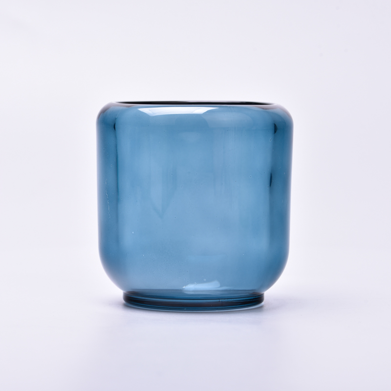 蓝色空玻璃罐 7 盎司玻璃烛台