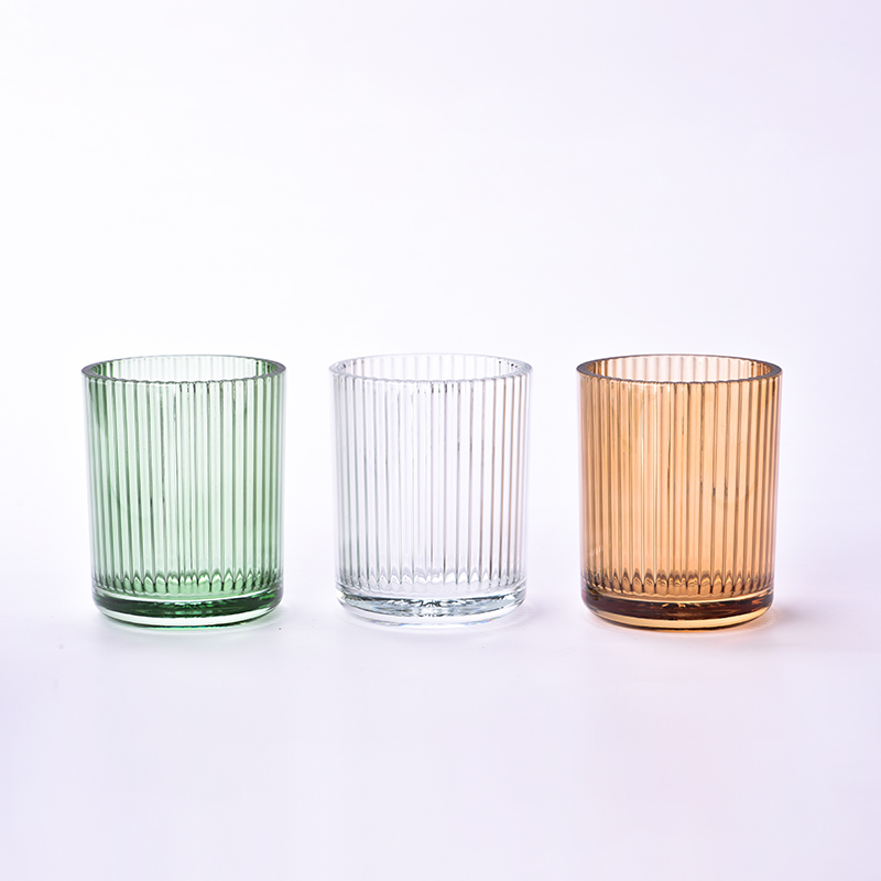 Sikat na vertical Stripe Design Scented Glass para sa Candles Glass Container para sa Soy Wax