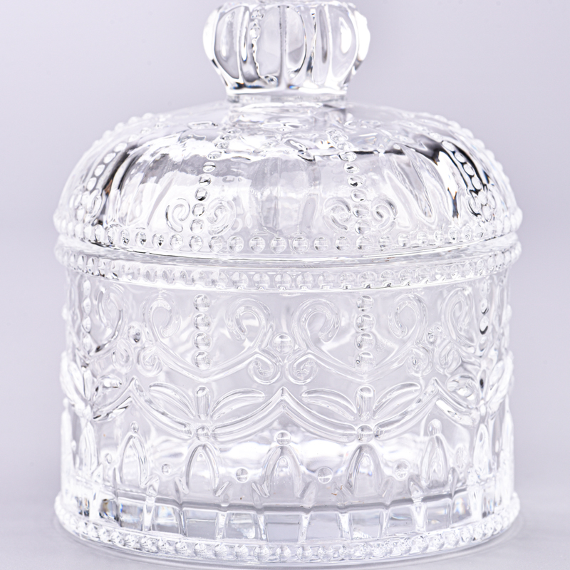 Custom crown design glass candle container with lid