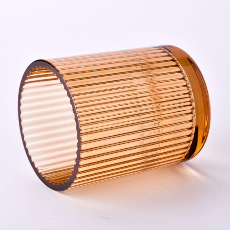 Търговия на едро с дизайн на вертикални ленти Ароматизирано стъкло за свещи Стъклен контейнер за соев восък