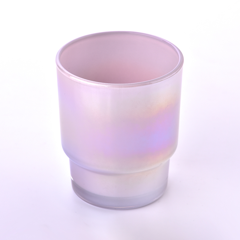 New step glass candle jars with iridescent color for wholesale