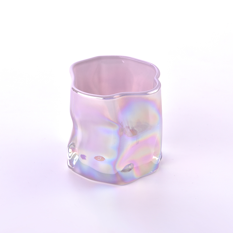kakaibang hugis iridescent color glass candle jars para sa mga kandila
