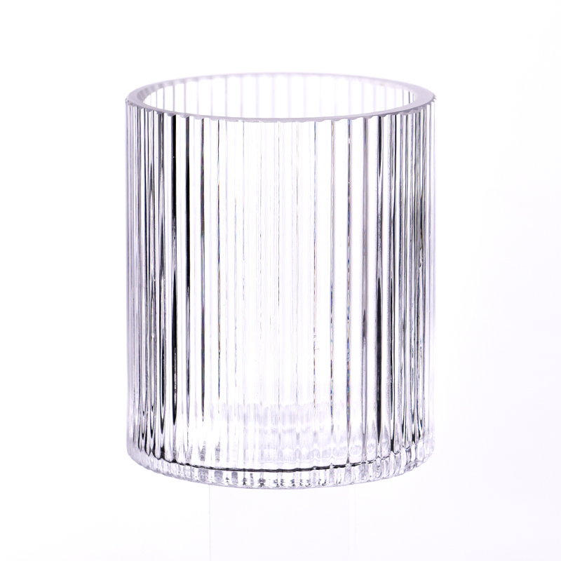 Populär 8oz 10oz transparent färg på vertikal linje glasljushållare för leverantör