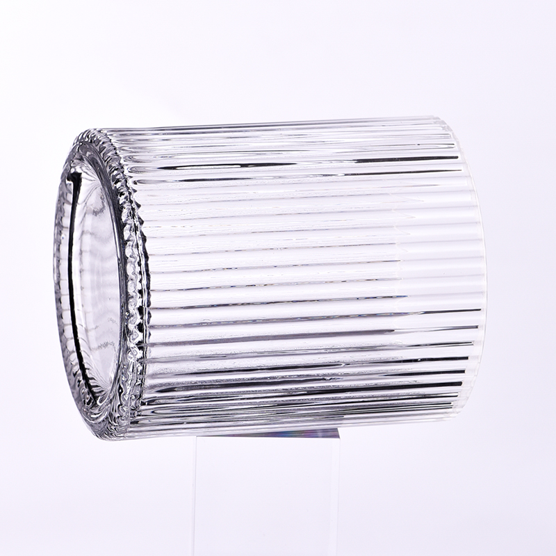 Proveedor de tarros de vela de vidrio de línea vertical transparente de 440 ml para decoración del hogar