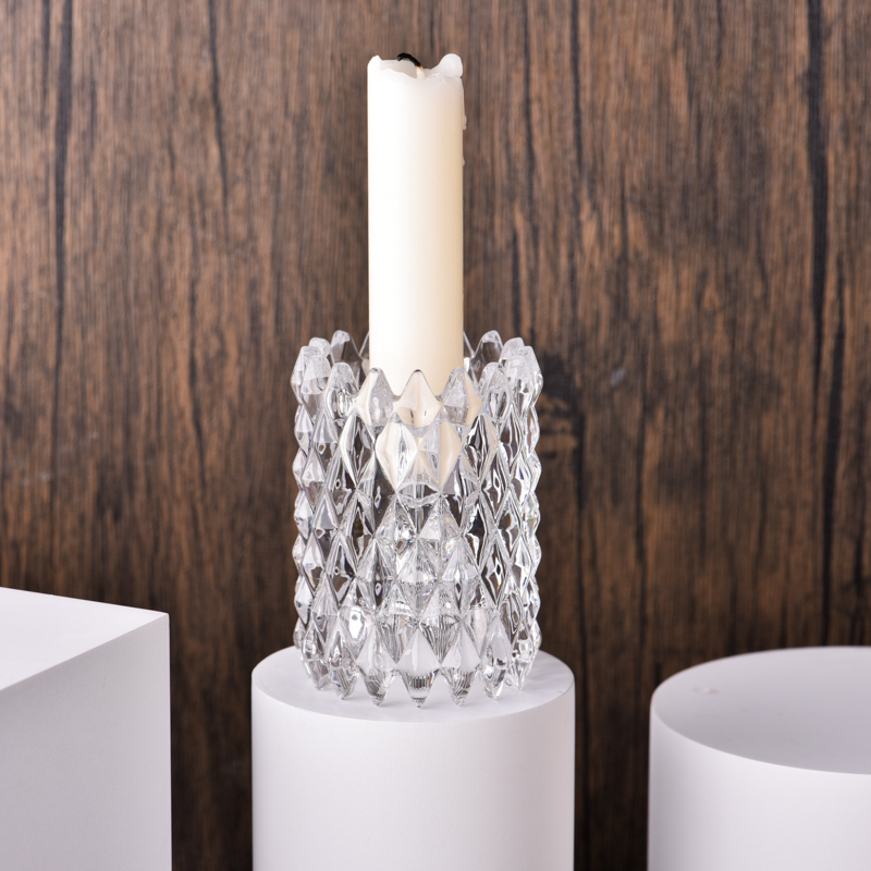 Customized deco on the diamond effect unique Glass Candle Holders Wholesale