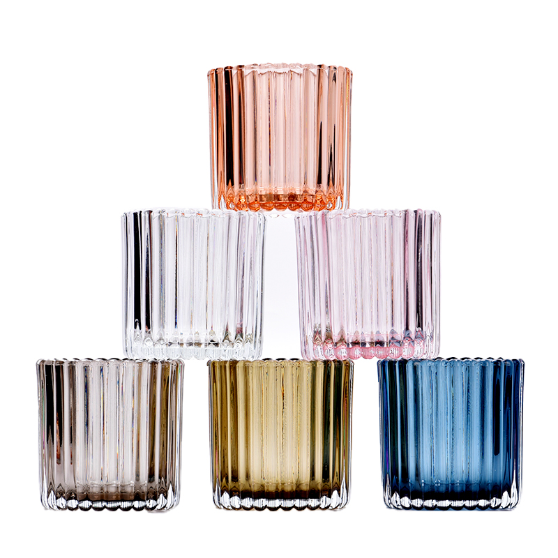 Customized transparent color  on vertical line 8oz glass candle holder for Wedding