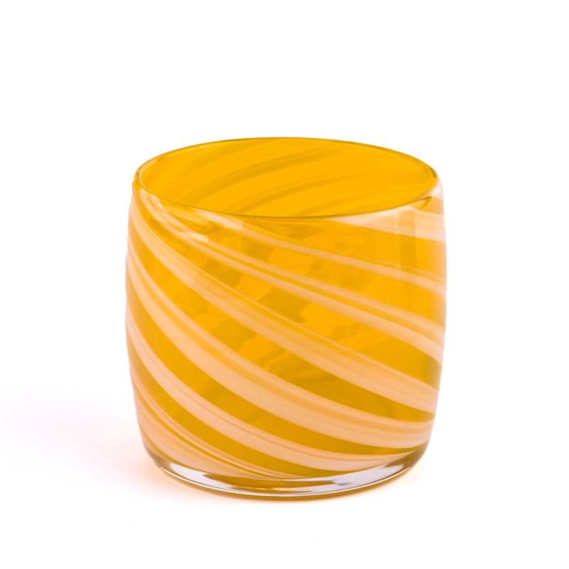 Prabangus geltonas tuščias stiklinis žvakių indas, skirtas žvakėms gaminti