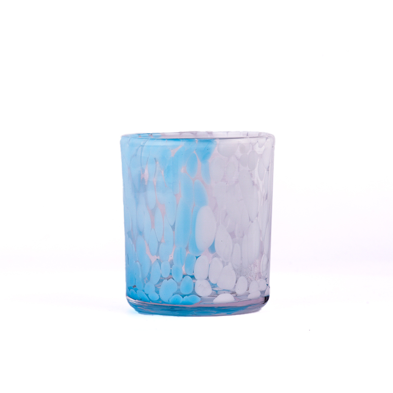 Frasco de vela de vidro manchado azul e branco personalizado para fazer velas