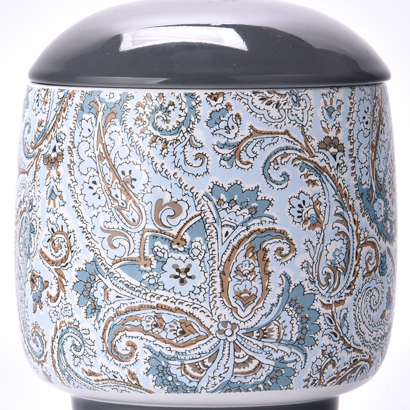 Pots de récipient de bougie en céramique de luxe bleu uniques personnalisés avec couvercle