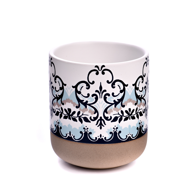 Wholesale round bottom decal printing ceramic candle jar na may palamuti sa bahay
