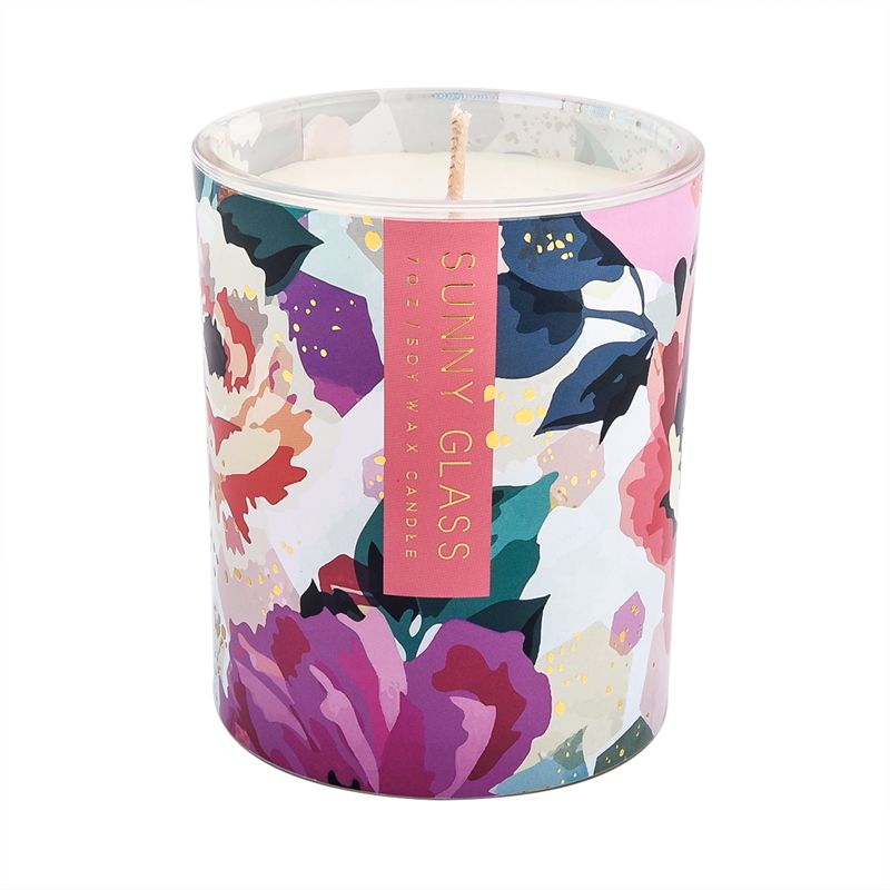 home decor cylinder decal printing glass candle jar