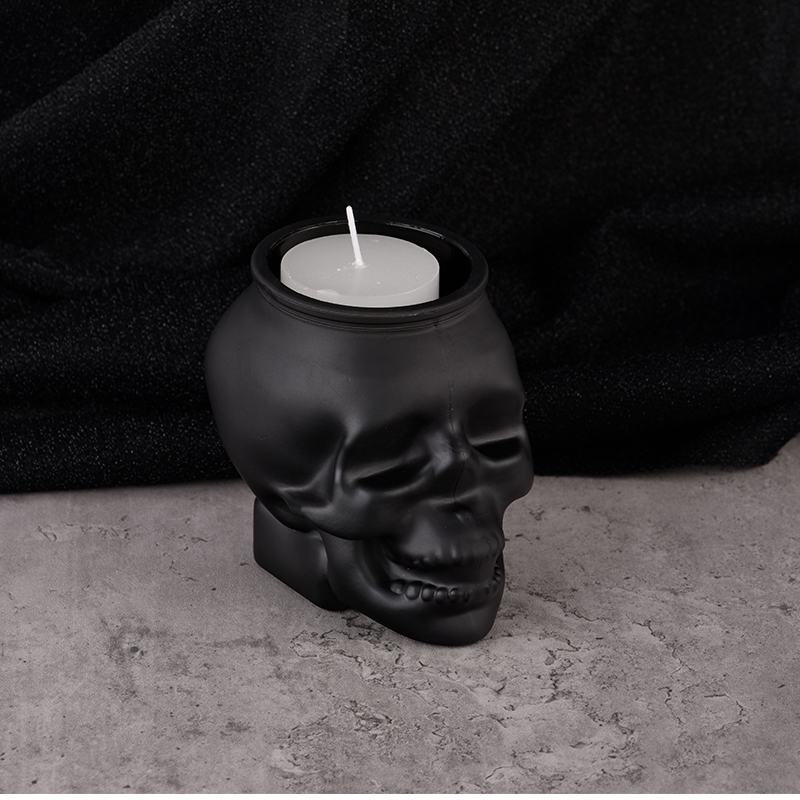 Wholesale black skull Halloween decorated glass candle jars