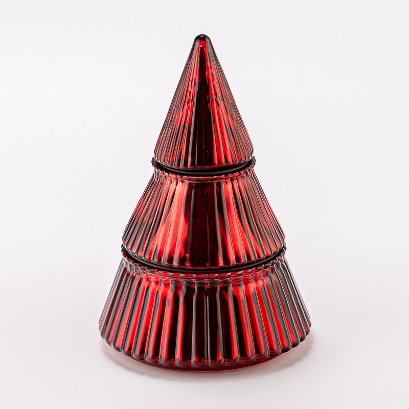 home decor red christmas glass candle tree jar