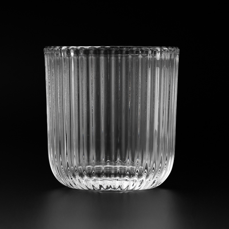 Pakyawan makapal na pader na glass kandila na garapon na may guhit