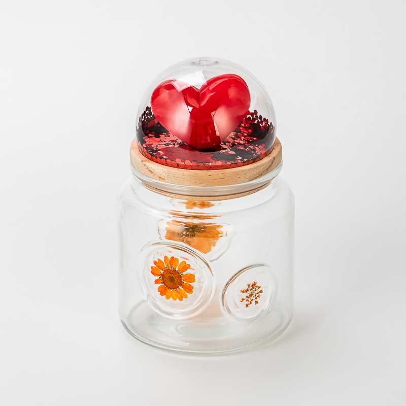Supplier 500ml glass jar with fruit & flower deco and matched glass lids with heart shape in - COPY - e4ahcm