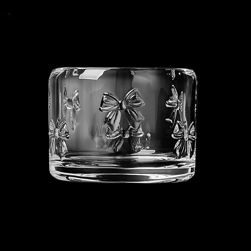 Teacht Nua Sealbhóirí Coinnle Gloine Patrún Bow Te 185ml 345ml Dath Saincheaptha Coinnle Bow Sealbhóir Gloine Mórdhíola