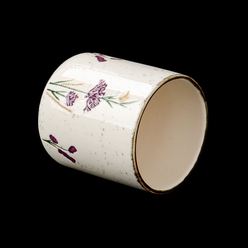 Wholesale 170ml Custom Empty Flower Pattern Ceramic Scented Candle Vessel