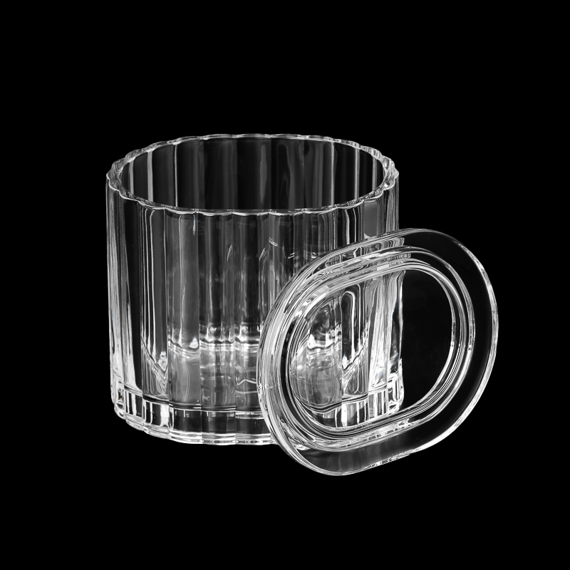 раиран овален стъклен свещник съд за свещи с капак