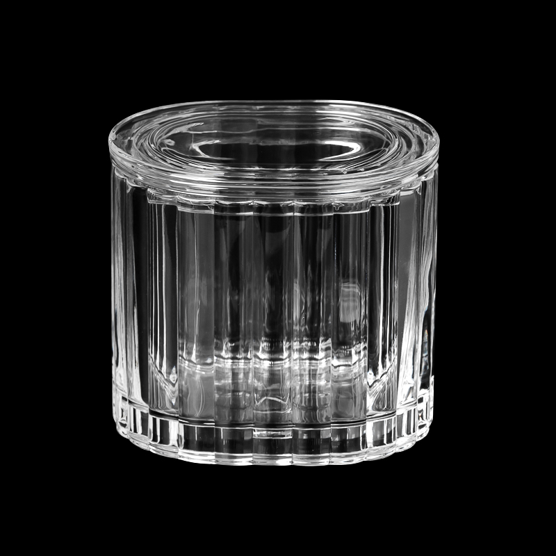 Proveedor 400ml Línea vertical Recipiente para velas de vidrio ovalado con tapas ovaladas de vidrio combinadas