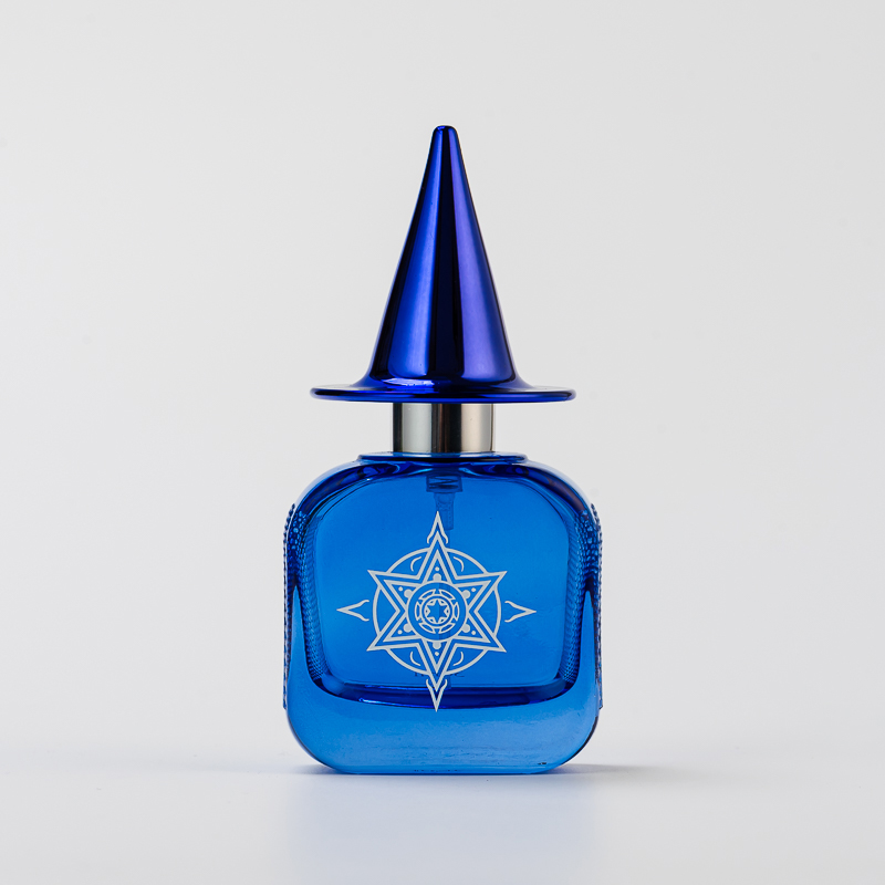 ديكور المنزل تخصيص الشعار زجاجة عطر زجاجية زرقاء مع غطاء أزرق