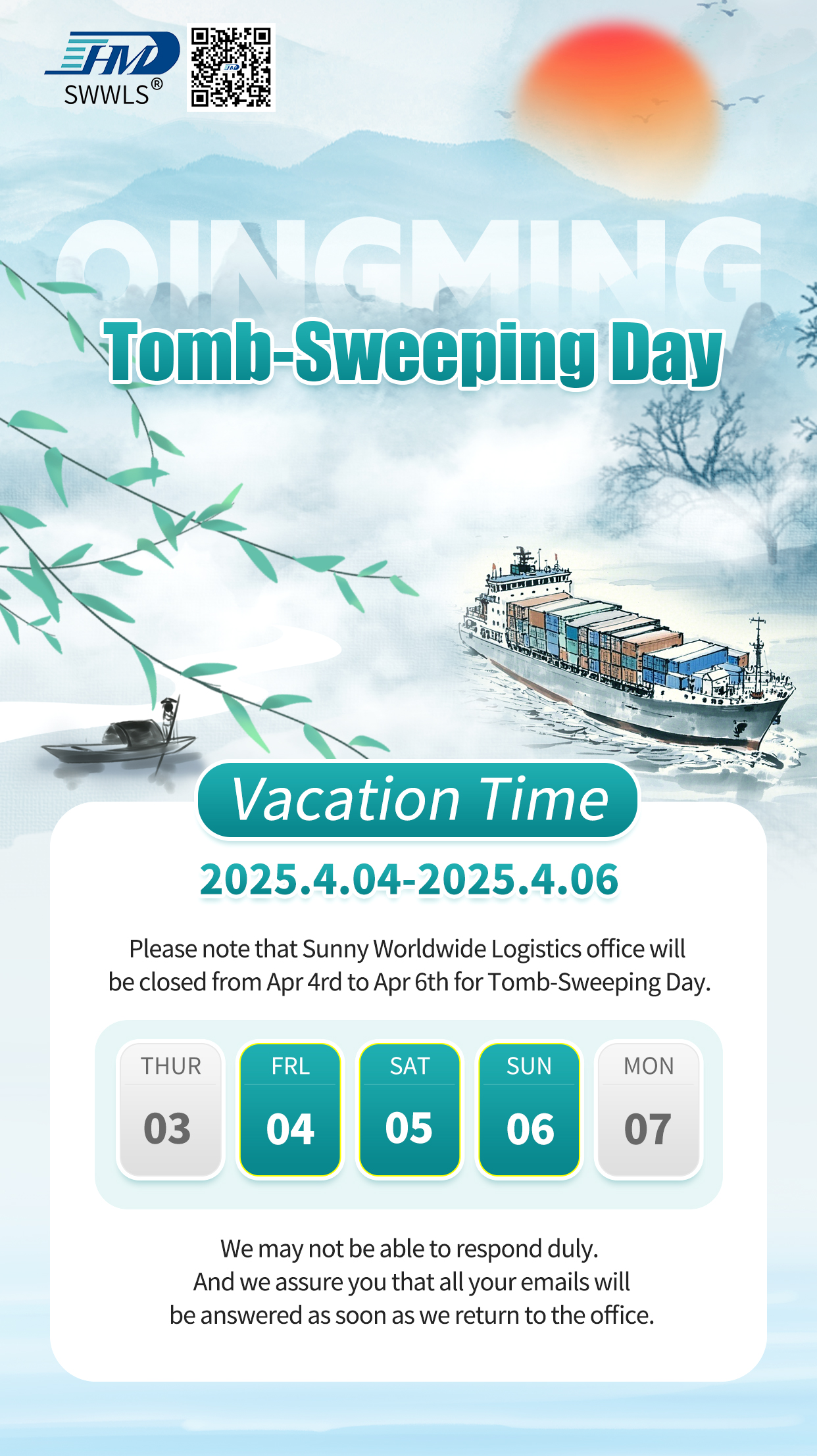 Tombe Balaying Day Holiday Avis Sunny Worldwide Logistics