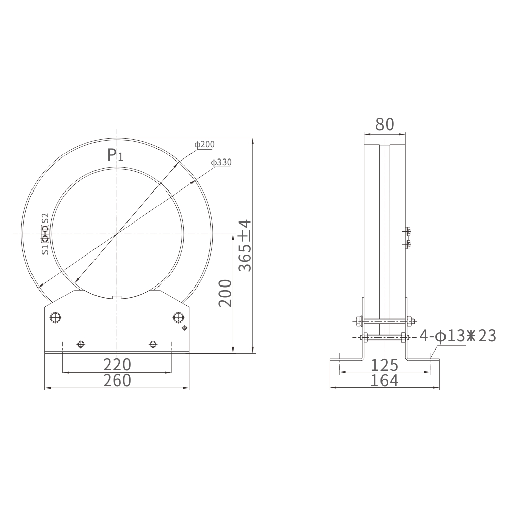 LXZ-200/330*80 ข้อมูลจำเพาะและขนาดหม้อแปลงไฟฟ้าปัจจุบัน