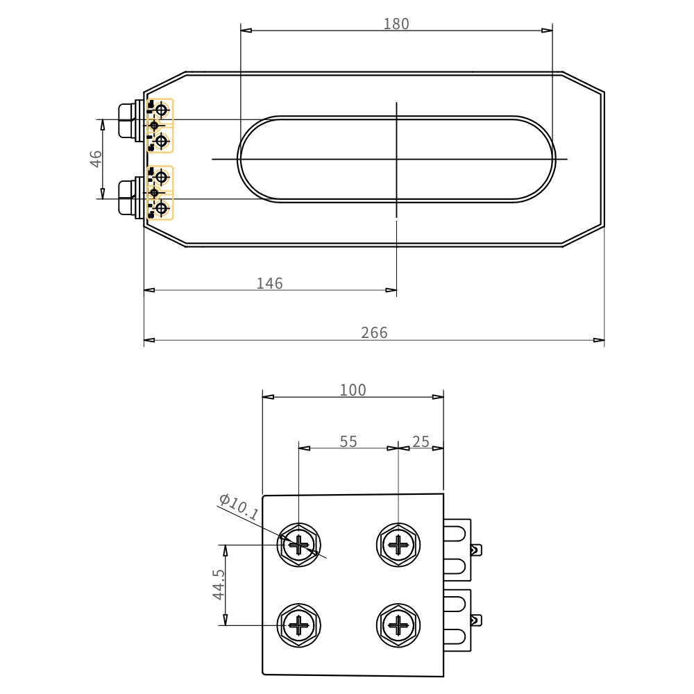 LDZS-10 266.5 × 101 ×φ46× 180-H100 ประเภทข้อมูลจำเพาะและขนาดหม้อแปลงไฟฟ้าปัจจุบัน
