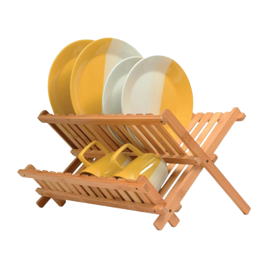 Wholesale 2-Tier Bamboo Dish Drying Rack with Foldable Space-Saving Design