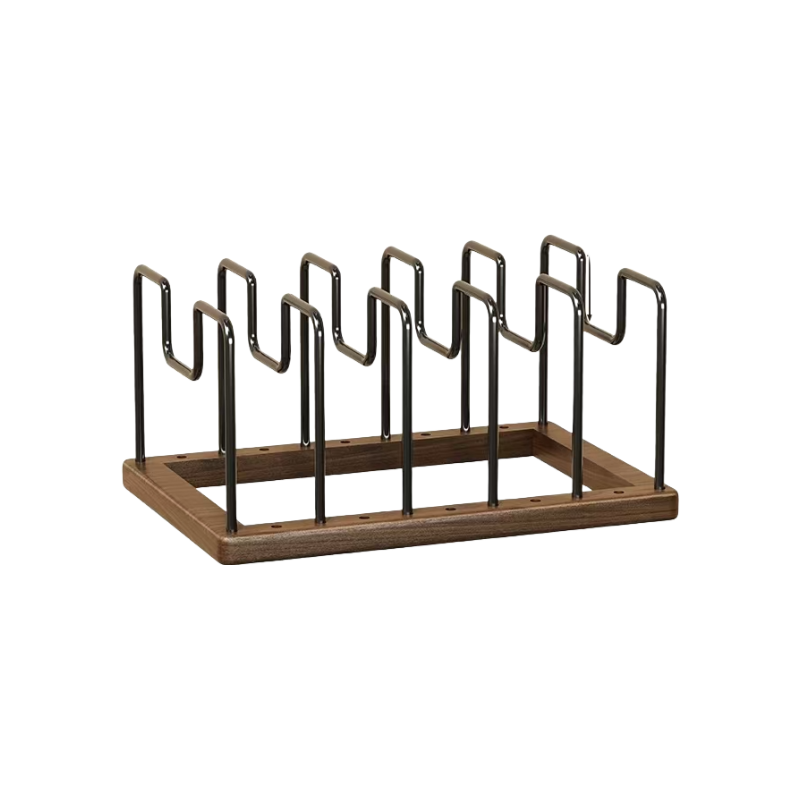 Solid Walnut Wood Pots and Pans Organizer Rack for Countertop or inside Cabinet