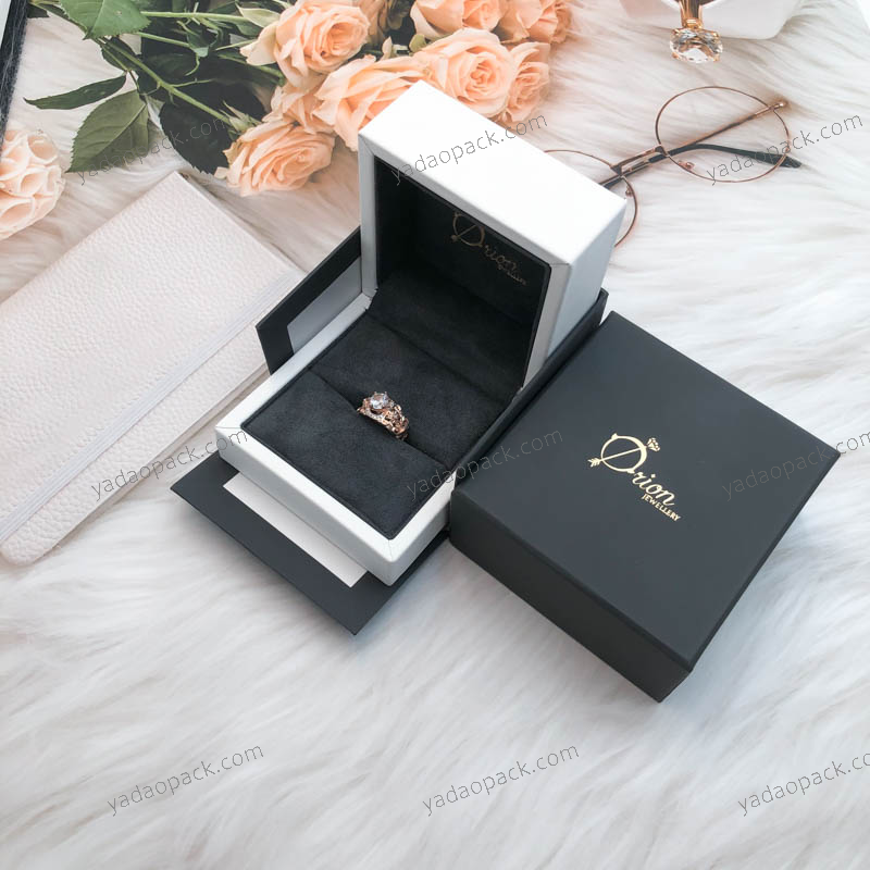 Pure elegant white luxury leather diamond ring packaging wedding box