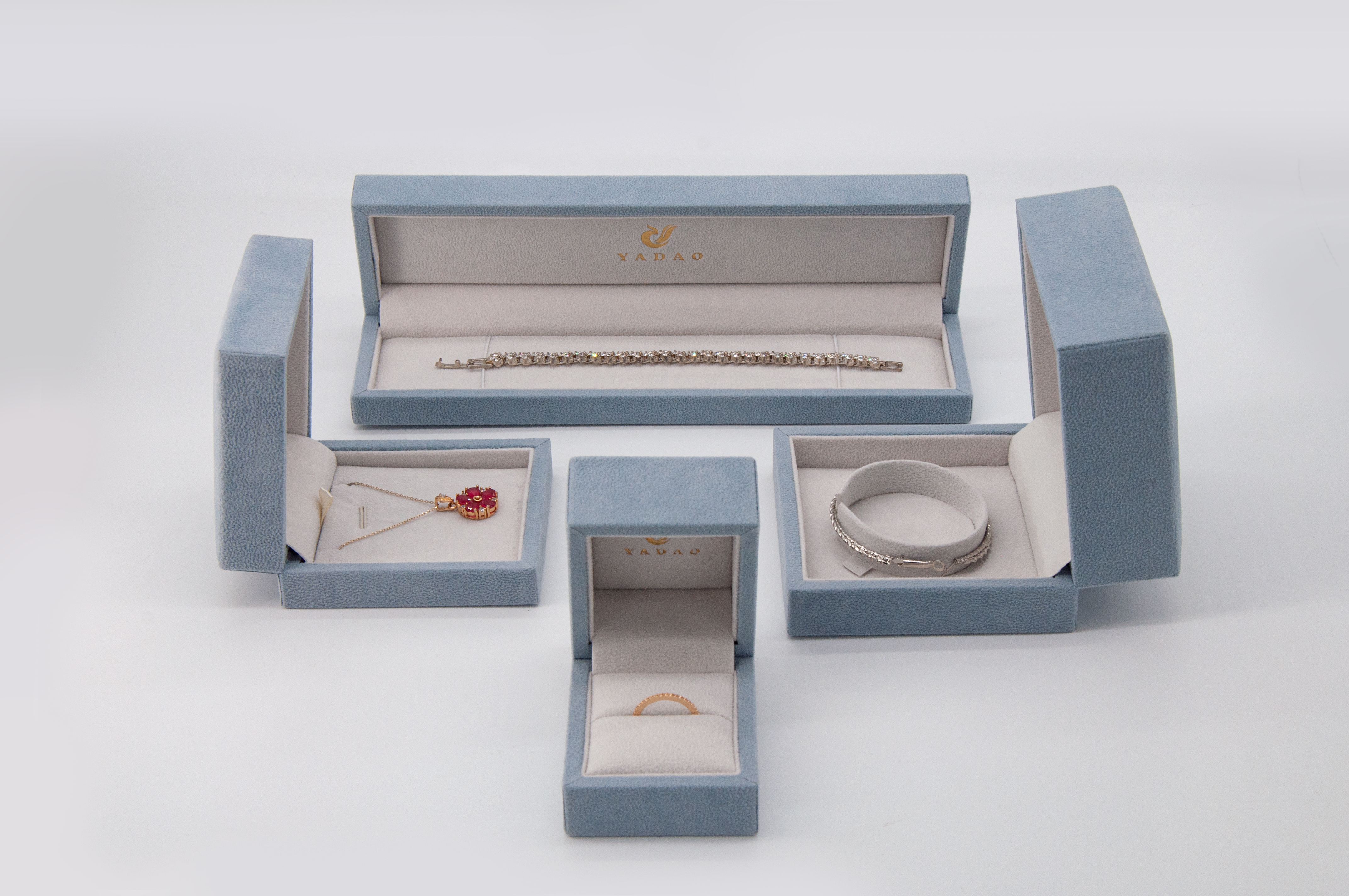 jewelry box set series velvet material finished super soft color combination with custom brand logo printing