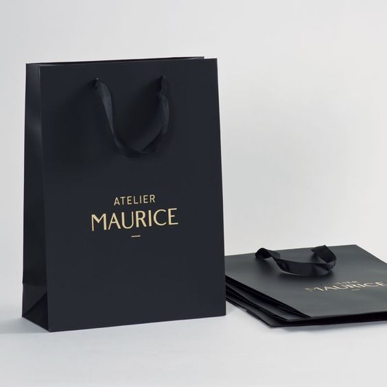 High end black CMYK fancy paper custom design logo printed cloth packaging shopping bag