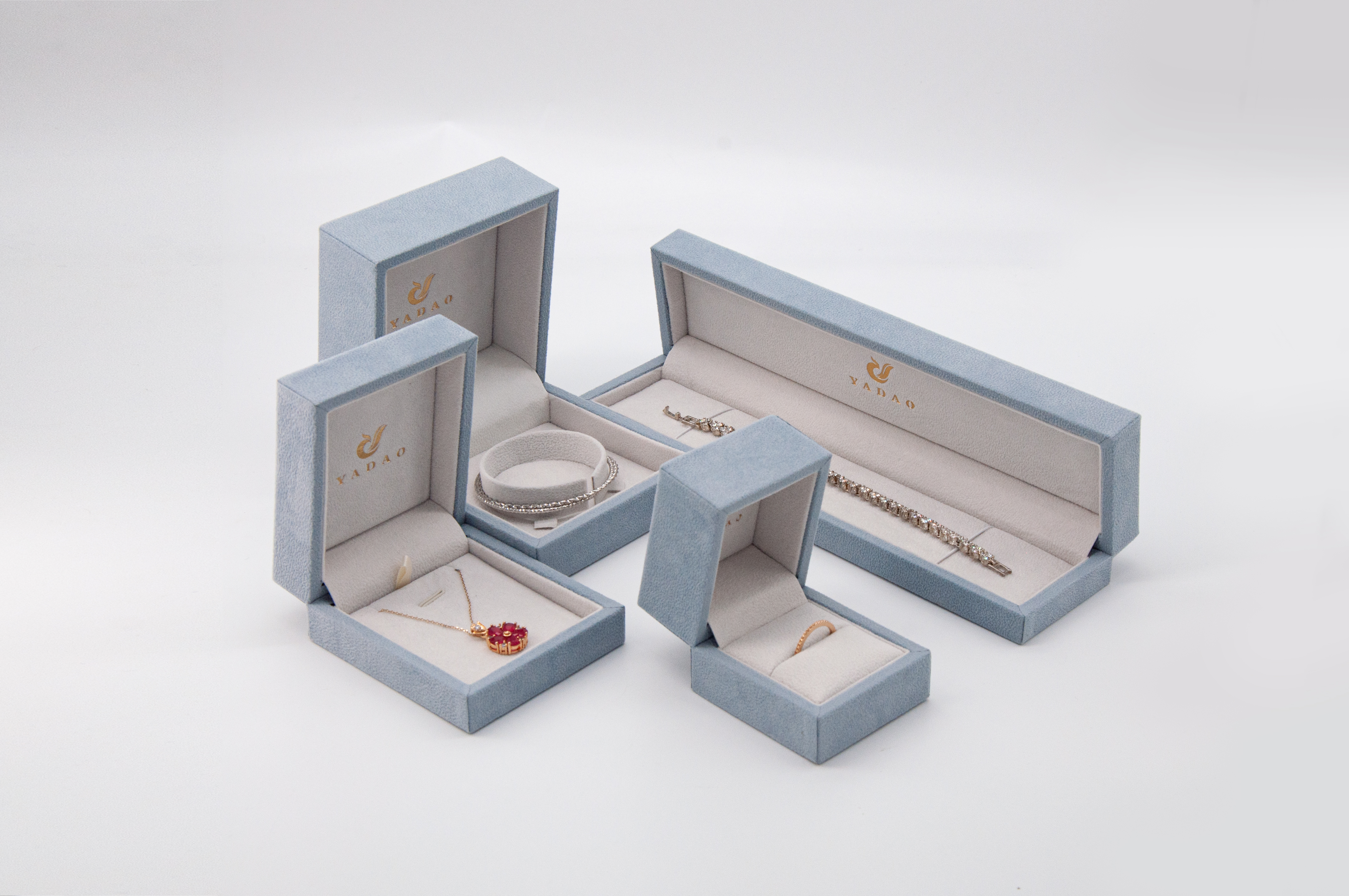 High-end classical luxury jewelry flocking ring/bracelet/necklace box in customed color supplier