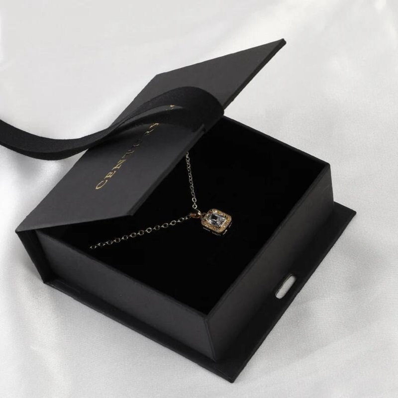 Black flap cardboard paper ribbon design popular selling uk jewelry market packaging box