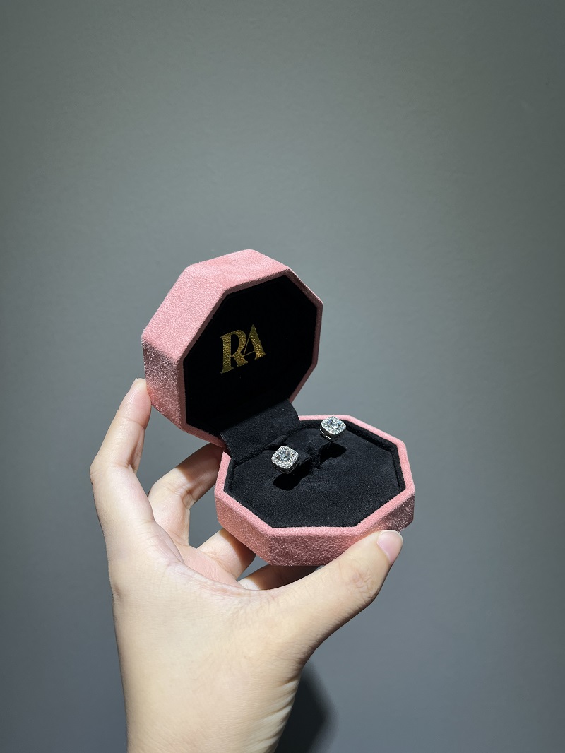 Polygon new design ring earrings pink jewelry cute mini box surprise gift first choice