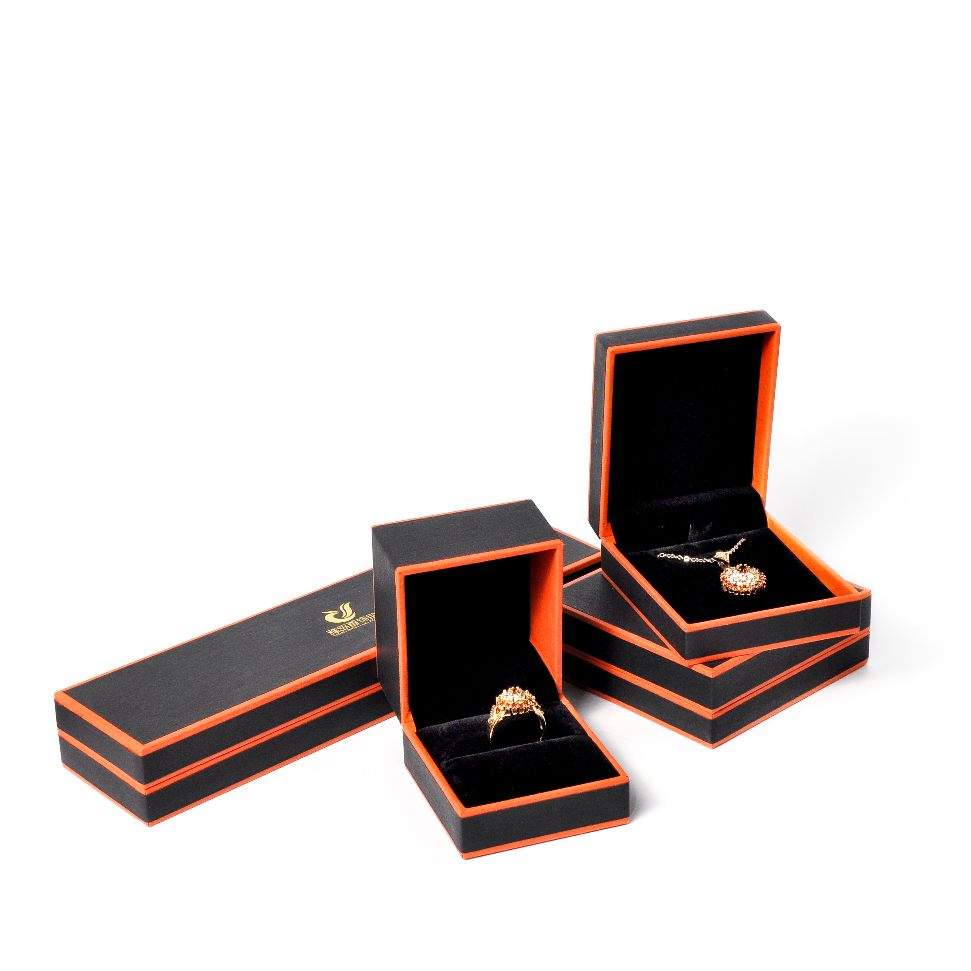 Hot Stamping Logo Jewelry Packaging Velvet Insert Ring Box Orange Edge Custom Jewelry Box