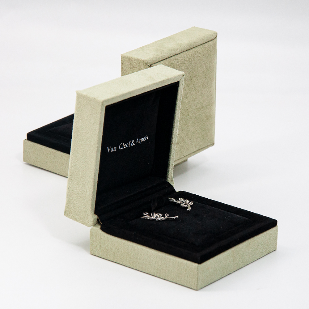 Light green microfiber custom earring box for jewelry packaging & display
